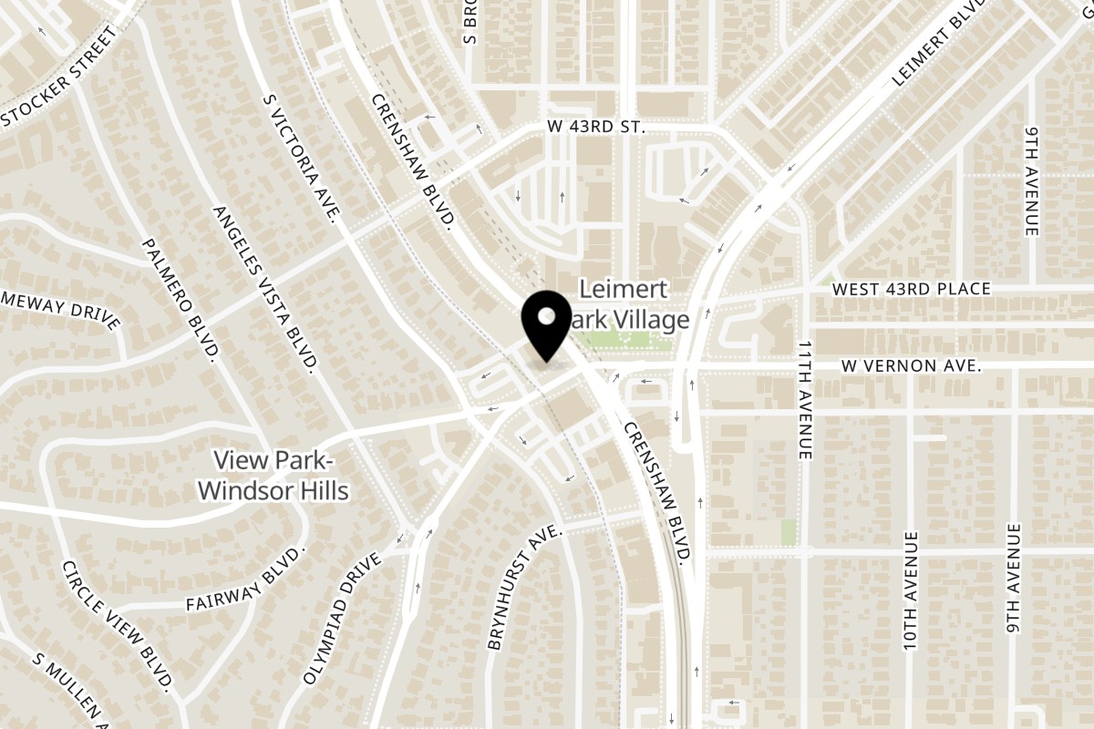 Map showing the location of Wah Gwaan Jamaican Kitchen & Bar Crenshaw on 4371 S Crenshaw Blvd A in Los Angeles